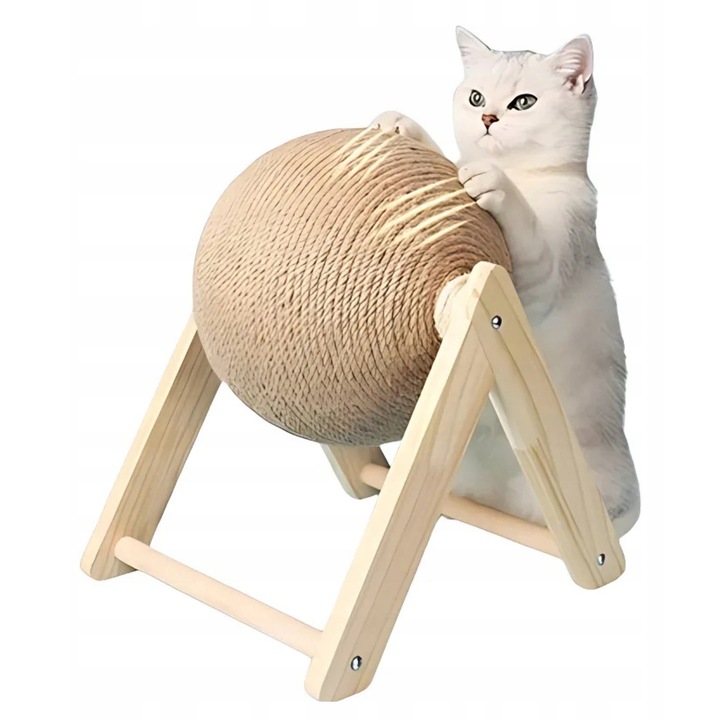 Stalp De Zgariat Pentru Pisici Cu Valeriana, Oem, Minge De Zgariat Acoperita Cu Sisal Impletit, Cadru Stabil Care Elimina Rasturnarea, Diametru Minge 16 x 18 x 22 cm
