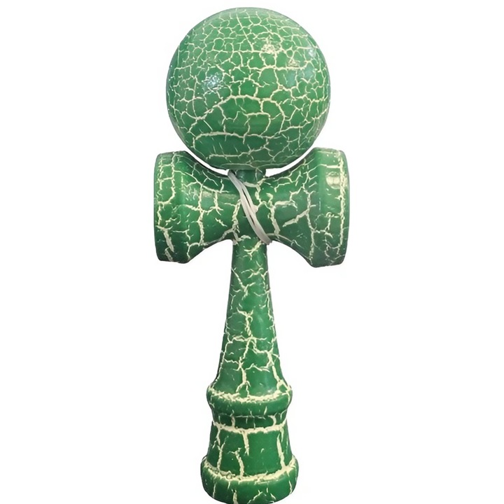 Kendama Profesionala Flippy Cracked, Verde/Alb, din Lemn, 18 cm