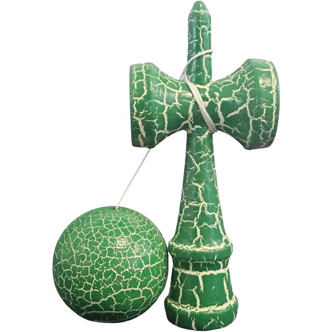 Kendama Profesionala Flippy Cracked, Verde/Alb, din Lemn, 18 cm