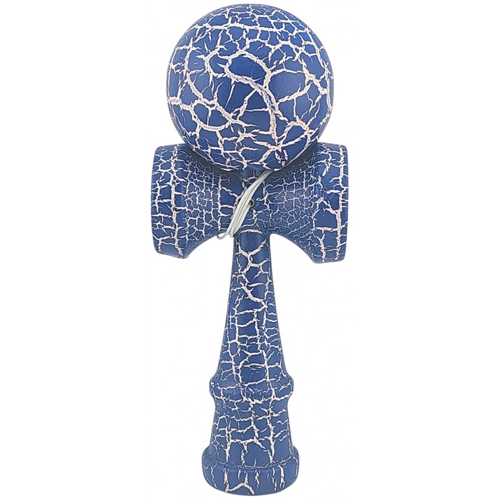 Kendama X Originala, Profesionala, Kendama Cracked, din Lemn – 18 cm, Albastru/alb