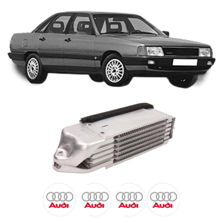 Radiator racire ulei AUDI 100 C3 Saloon (443, 444) din 1982-1988 KW 64 CP 87 CMC 1986, Auto, din aluminiu, 4x Stickere auto cu AUDI