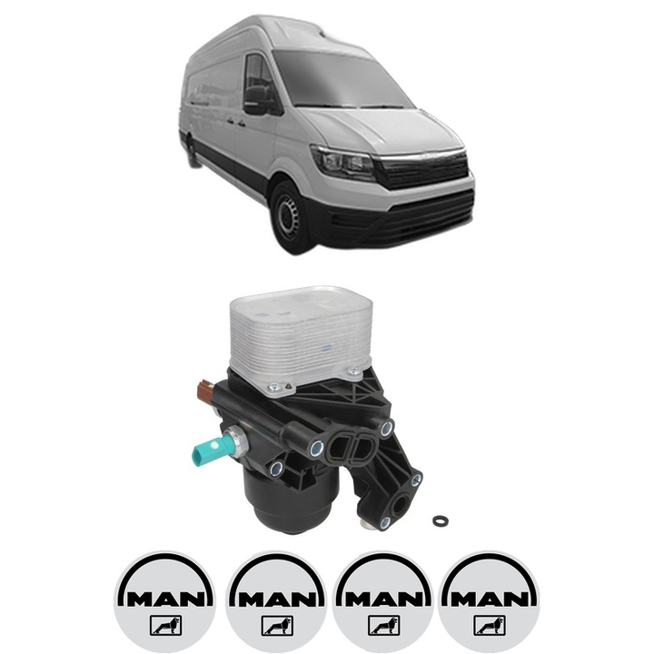 Radiator racire ulei MAN TGE Van din 2017-2024 KW 130 CP 177 CMC 1968, Auto, din aluminiu, 4x Stickere auto cu MAN