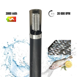 Curatator Electric Solzi de Peste si Fructe de mare CLAUSTEEL, 20 000 RPM, IPX7, Acumulator incorporat 3000 mAh, Putere 125 W, Lame din Otel Inoxidabil, Negru