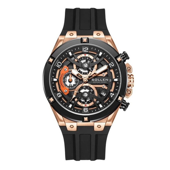 Мъжки часовник Sollen 89207 черен – луксозен дизайн, множество функции, удароустойчив, водоустойчив 3ATM