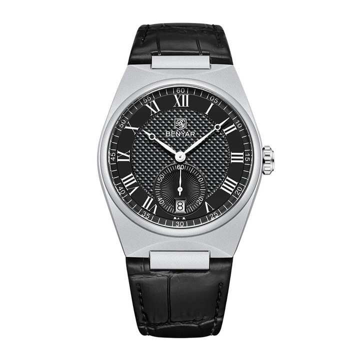 Мъжки часовник Benyar 5199 в сребристо-черен цвят – бизнес дизайн, множество функции, удароустойчив, водоустойчив до 3 атм