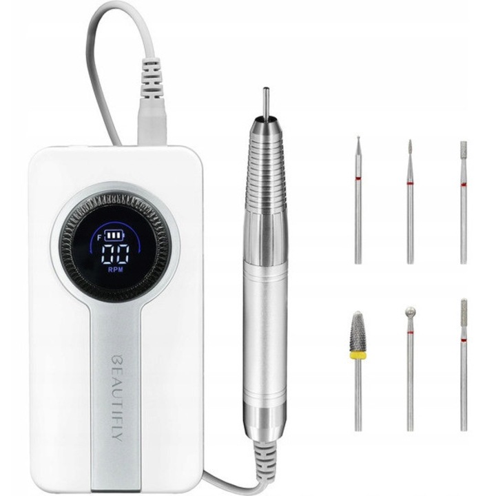 Freza pentru unghii set Beautifly, 6 freze din otel, alb-gri, fara fir