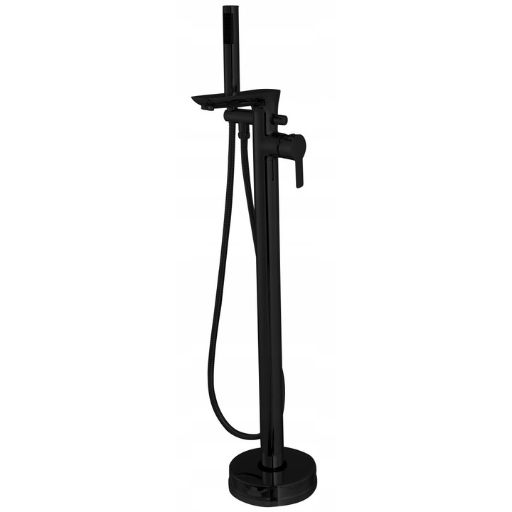Стоящ смесител за вана Glamour, черен, комплект с душ и монтажен комплект, 87,5см