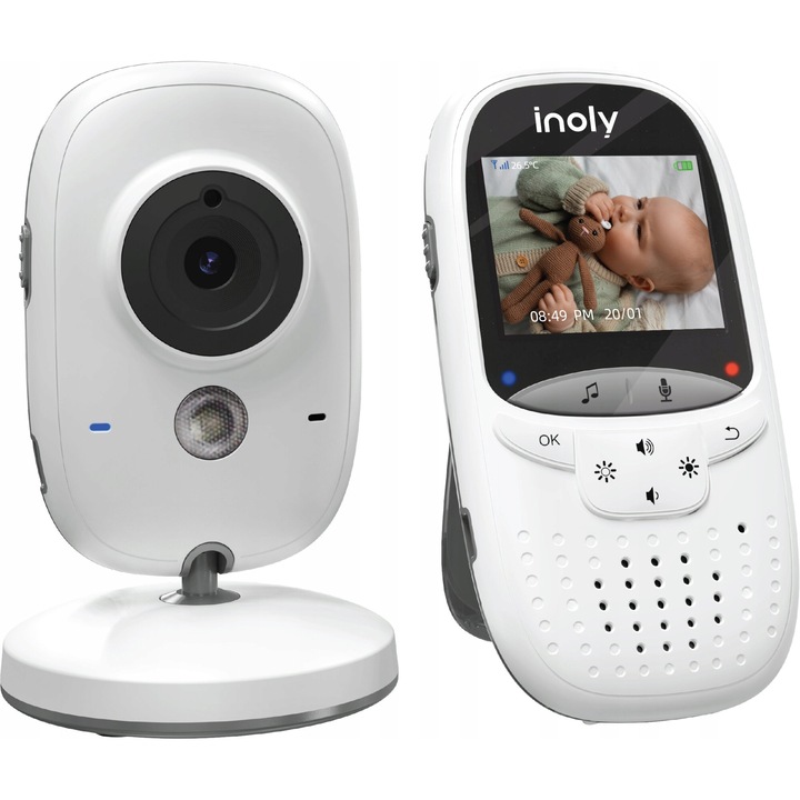 INOLY Emily elektronikus bébiőr, fehér, 2" LCD, 50m beltér, 260m kültér, kamera és monitor szett