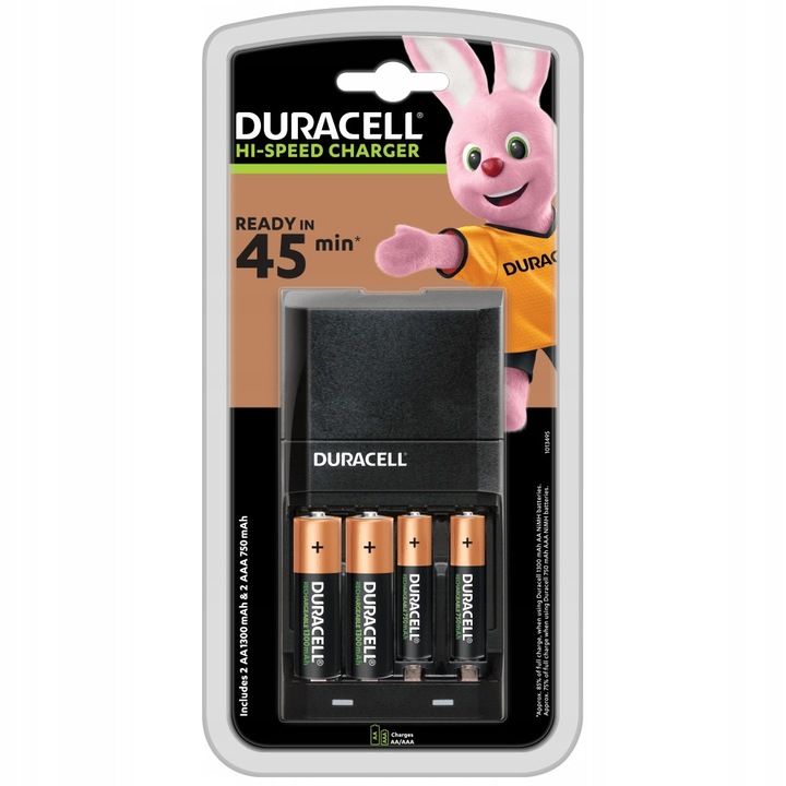 Зарядно устройство Duracell CEF27, комплект 4 акумулаторни батерии AA и AAA, 4 часа зареждане, бяло