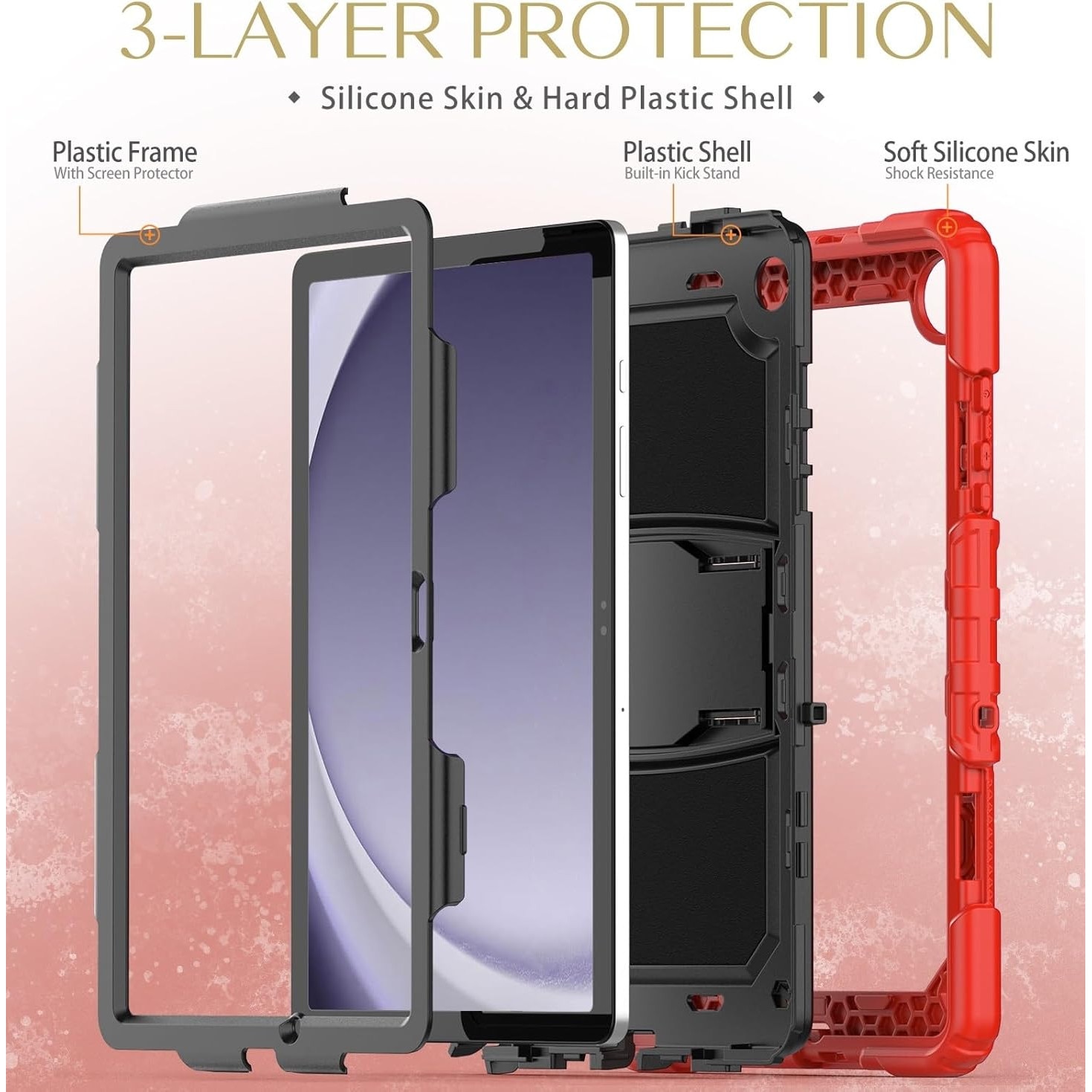 Husa Shockproof Armor Sigloo, pentru Samsung Galaxy Tab A7 (SM-T500/T505/T507), 10.4", cu stand, Rosu cu Negru