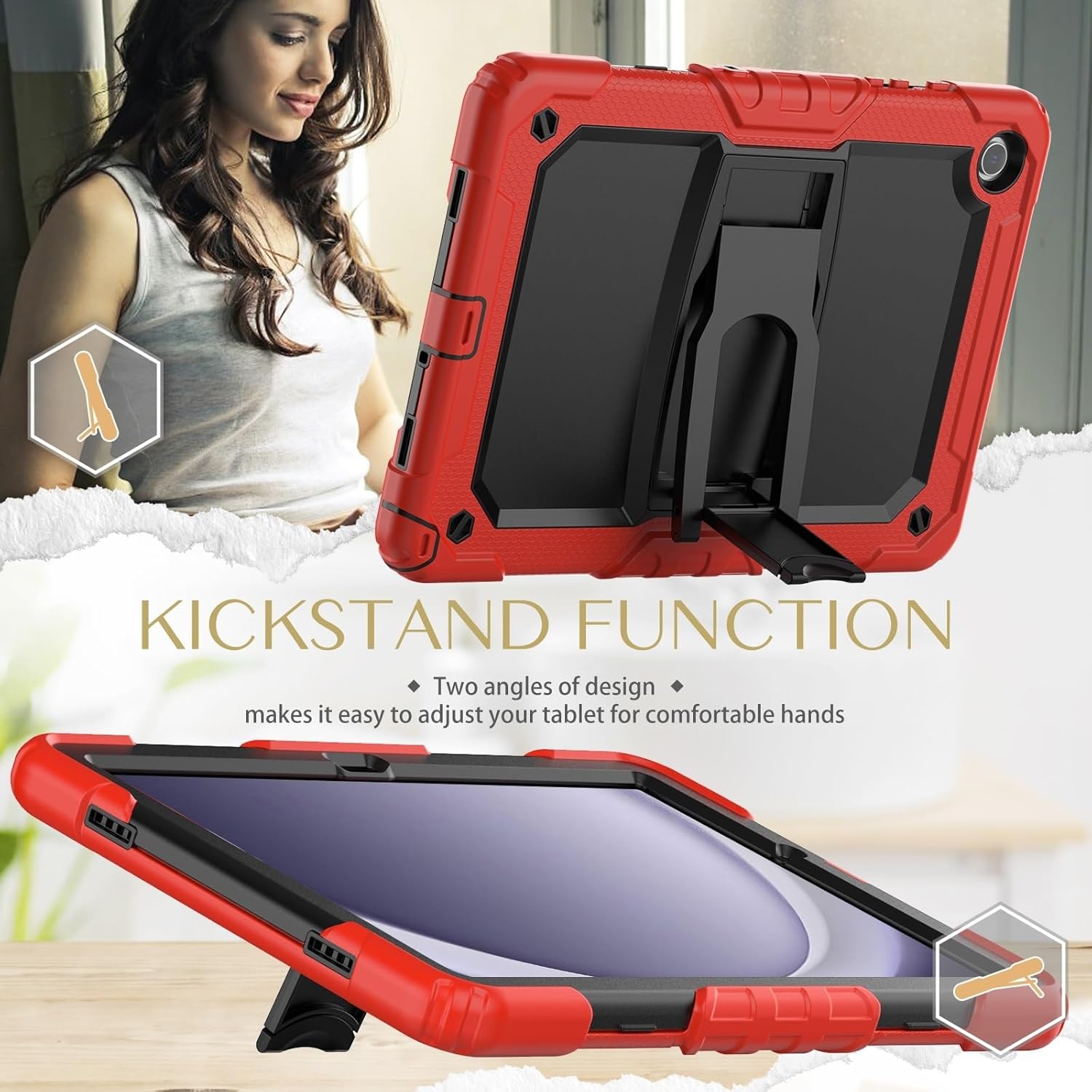 Husa Shockproof Armor Sigloo, pentru Samsung Galaxy Tab A7 (SM-T500/T505/T507), 10.4", cu stand, Rosu cu Negru