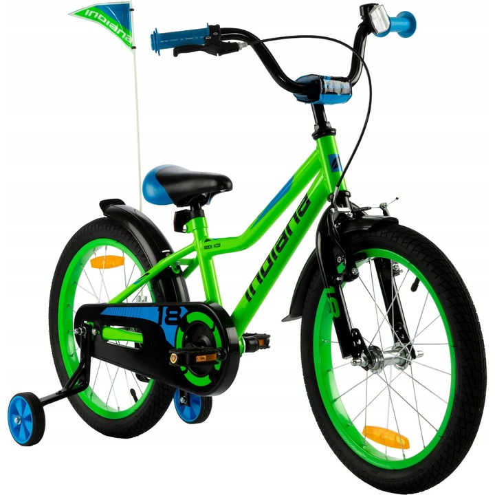 Детски велосипед Indiana Rock Kid 18", зелено-син, 1 скорост, със странични опори