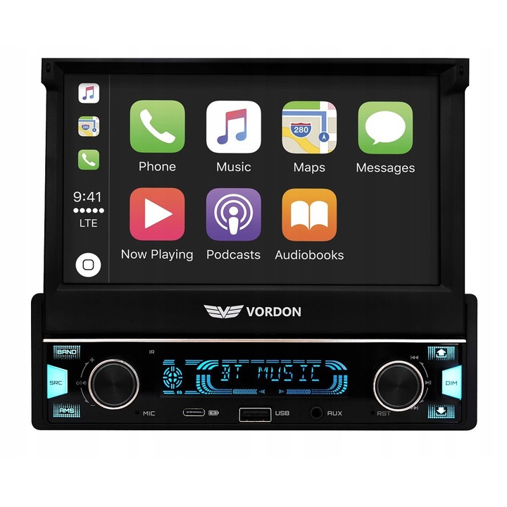 Radio auto Vordon HT-522 Sydney, 1DIN, Bluetooth 5.0, ecran LCD 7'', multicolor