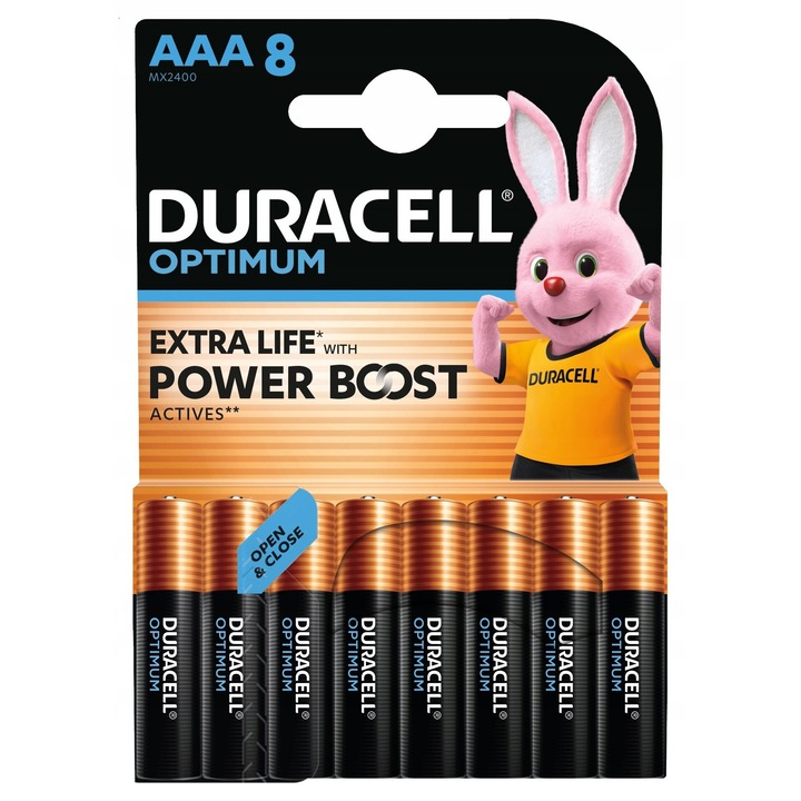 Baterii AAA Duracell Optimum, alcaline, 8 bucati, 1.5V