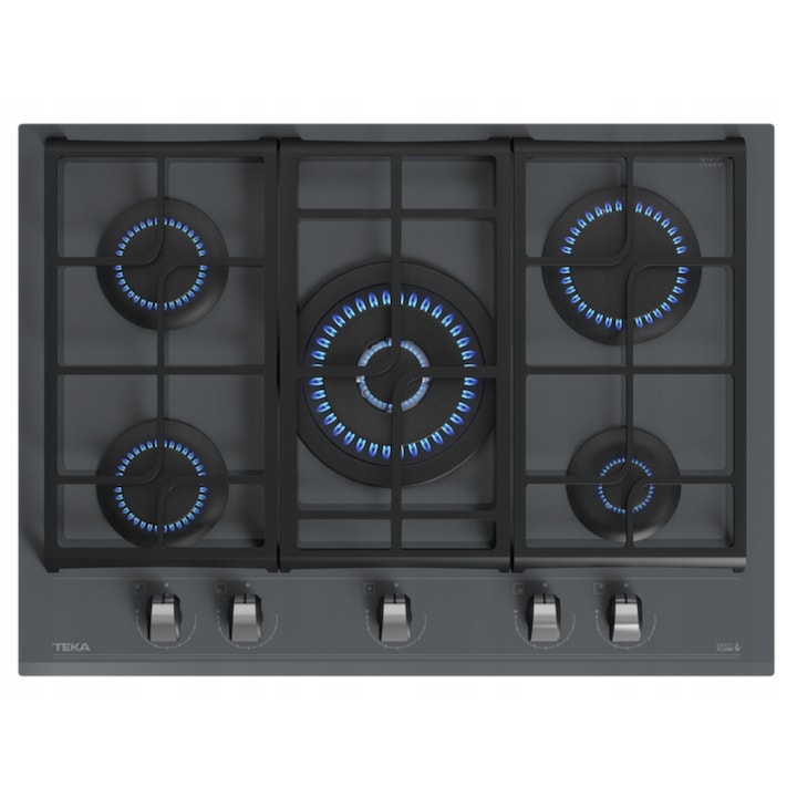 Газов плот 70 см, Teka, 5 горелки, закалено стъкло, ExactFlame