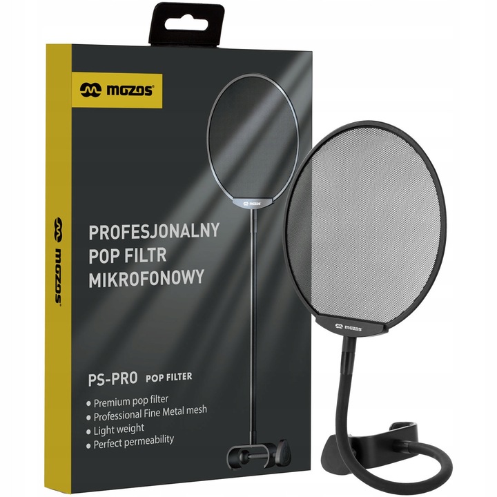 Mozos PS-PRO professzionális fém pop filter, minimalista design, magas hatékonyság, 122x359mm, fekete