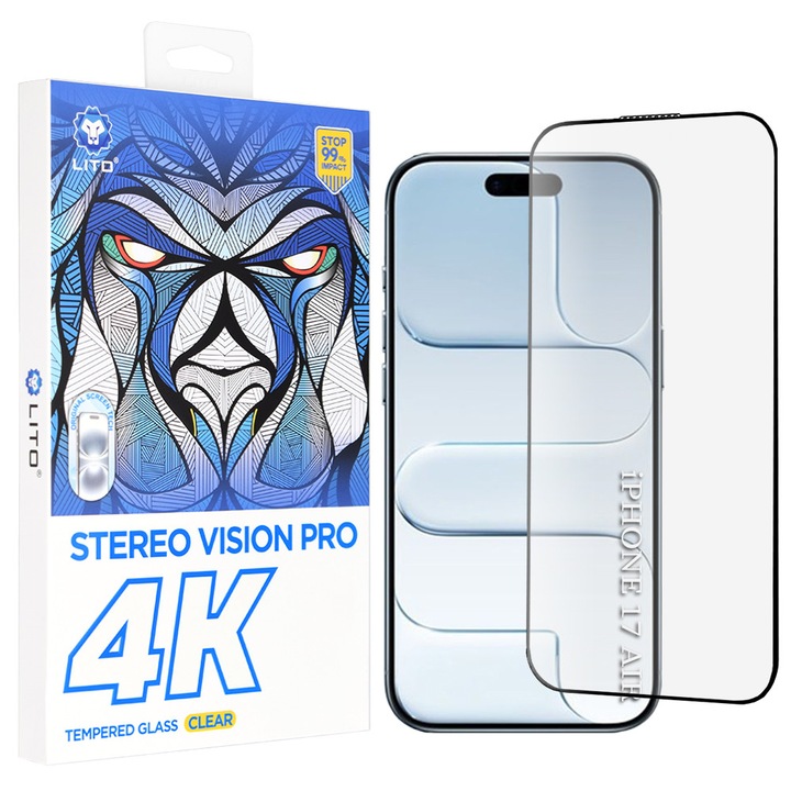 Folie telefon Lito D+ Max 4K, sticlă securizată, negru, transparentă, pentru iPhone 17 Air