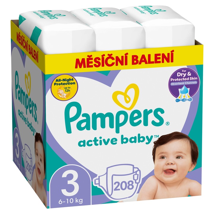 Пелени PAMPERS Active Baby 3, 208 броя, 6-10 кг
