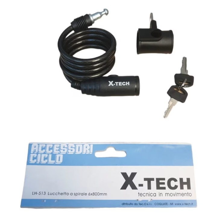 Antifurt X-Tech cu 2 cheii, 6 mm x 800 mm, culoare Negru, cu suport montare