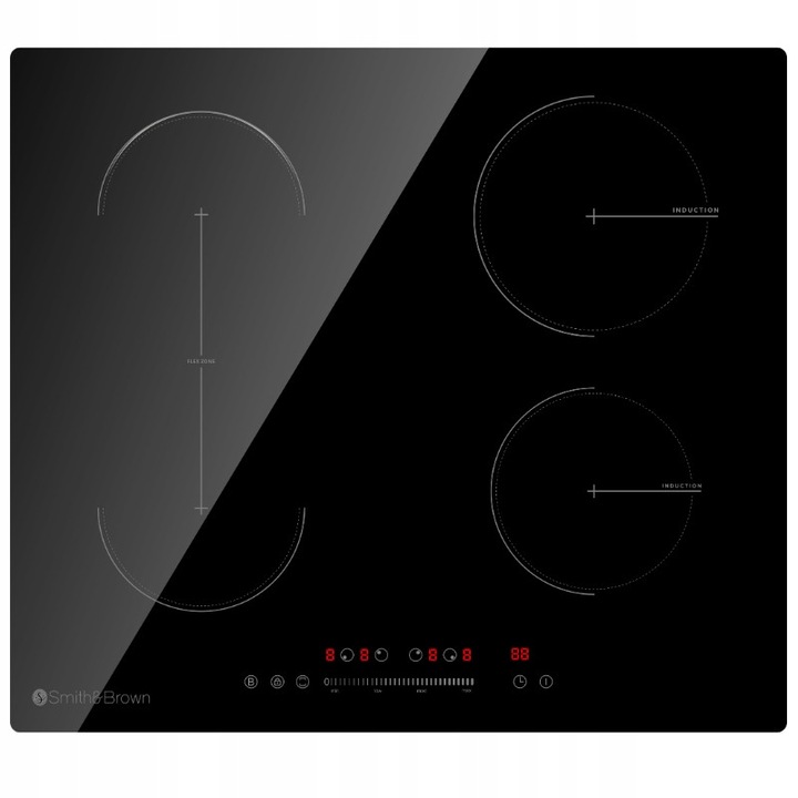Индукционен плот с 4 зони, Smith&Brown, Flex Zone, 60см, черно стъкло