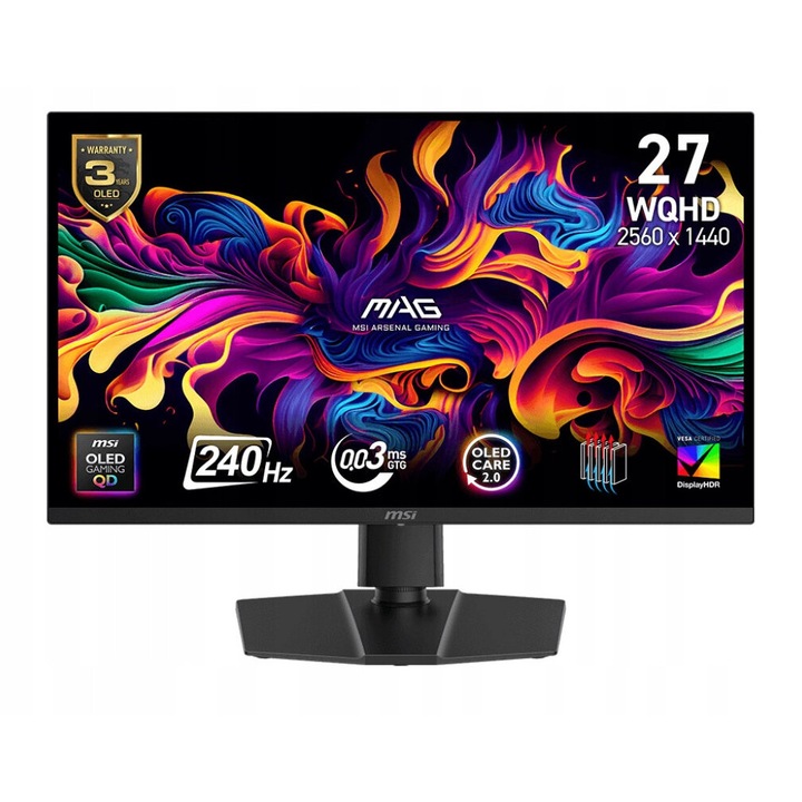Monitor MSI MAG 273QP QD-OLED, 26.5", 2560x1440px, 240Hz, 0.03ms, fekete