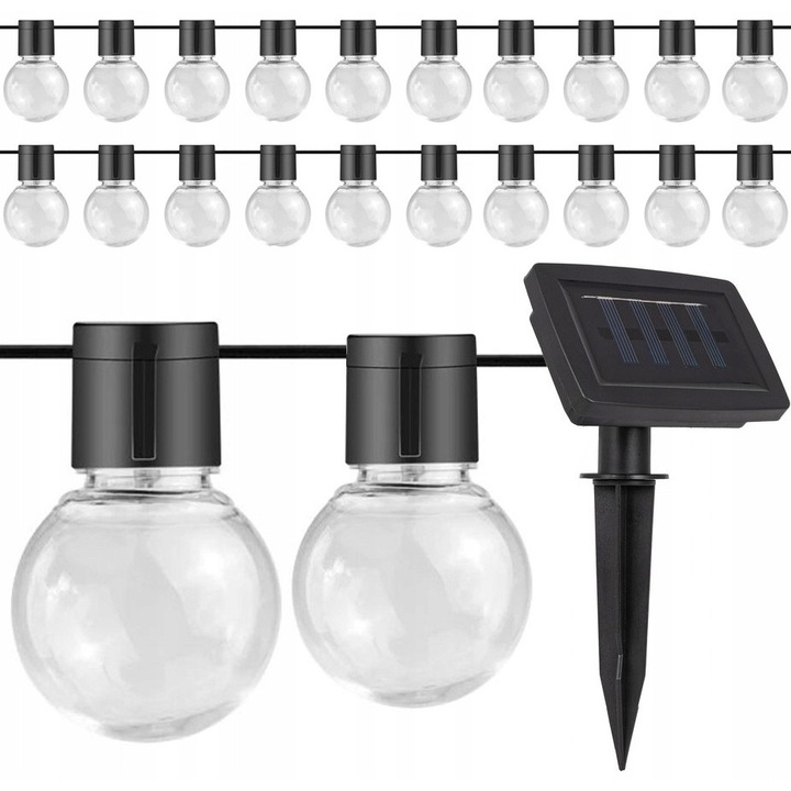 Girlanda solara 20 LED SuperLED, meleg fehér, 5500x40mm, szürkületérzékelővel, IP65