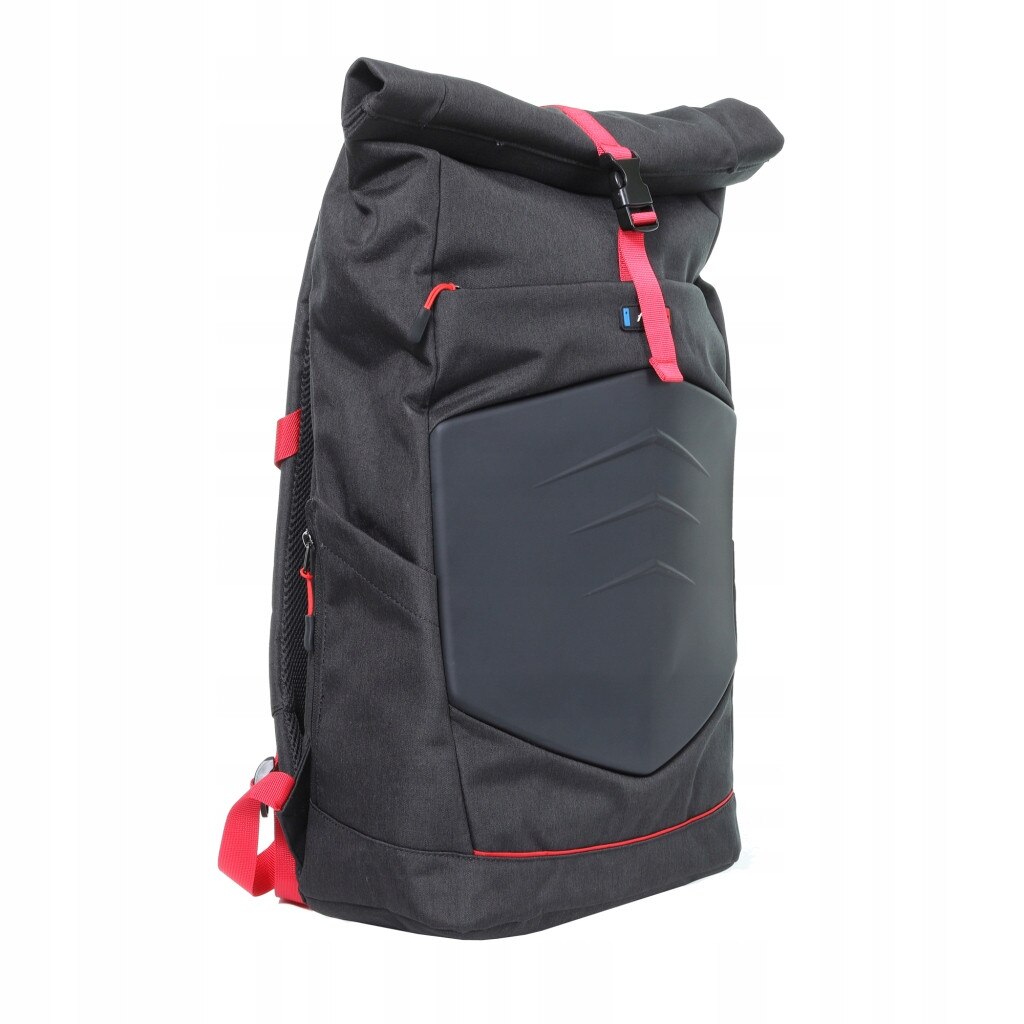 Art, rucsac pentru laptop din poliester cu front intarit si compartiment captusit BP-9367, negru/rosu, 15,6"