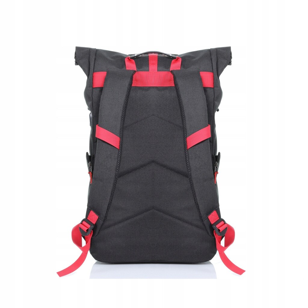 Art, rucsac pentru laptop din poliester cu front intarit si compartiment captusit BP-9367, negru/rosu, 15,6"