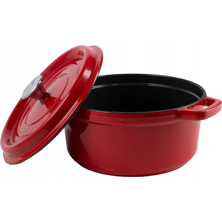 Cratita Vintage Cuisine, 22 cm, 2.2 l, rosie, cu capac, din fonta