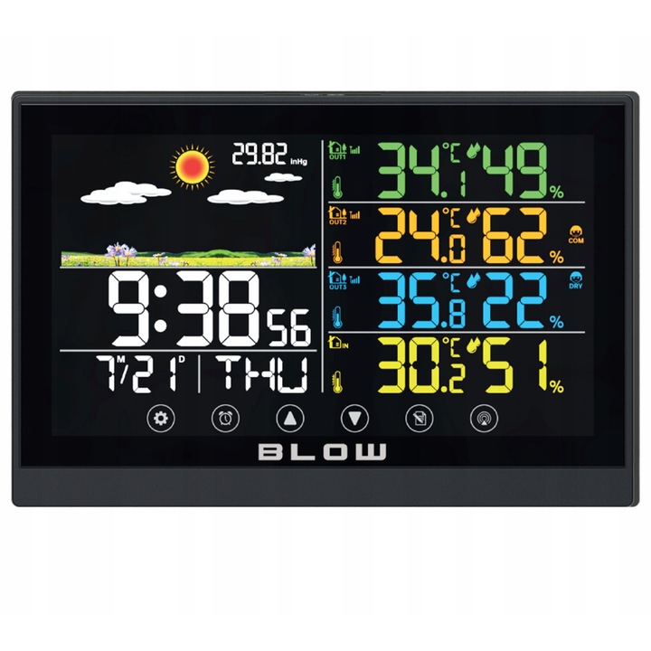 Statie meteorologica BLOW, model WS201, temperatura -40C la +60C, umiditate 1-99% RH, negru, 19,2x12,7x1,6cm
