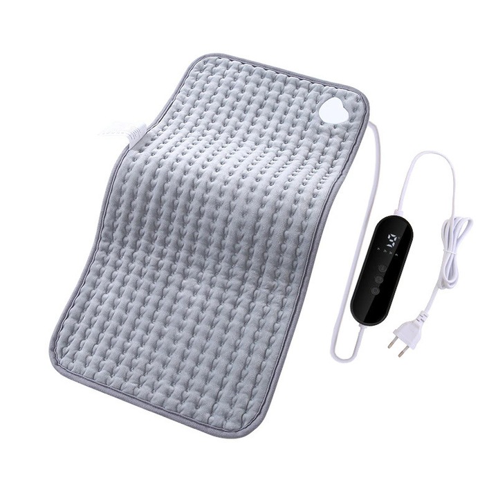 Elektromos melegítőpárna, 75 W, 220-240V, 9 hőmérsékleti szint, LED kijelző, gyors felmelegedés, 40x30 cm, szürke