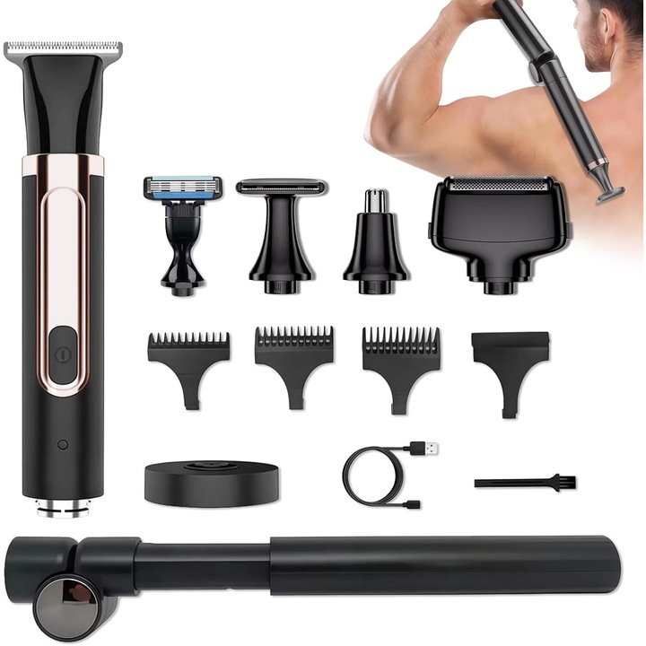 Aparat de ras electric 5 in 1, pentru spate si corp, design ergonomic, portabil, negru