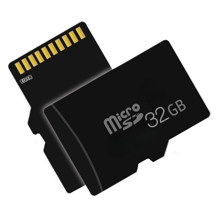 Карта MicroSD 32GB EDAR, Клас 10, Висока скорост, Съвместима с фотоапарат, видеокамера, DVR за кола, наблюдение, телефон, лаптоп, таблет, черна, без SD адаптер