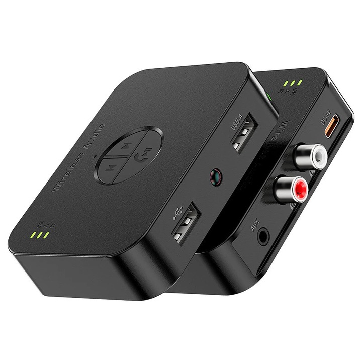 Bluetooth 6.0 аудио приемник, предавател и приемник TX/RX, 3,5 мм стерео AUX вход, черен