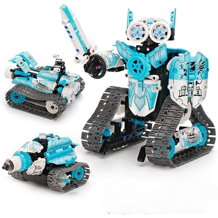 Kit de constructie robot cu telecomanda, ABS, 398 buc, 6 ani+, Albastru