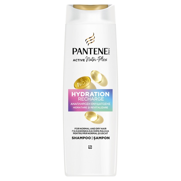 Sampon Pantene Pro-V Hydration Recharge pentru par normal si uscat cu tehnologie Active Nutri-Plex, fara uleiuri minerale, 625 ml
