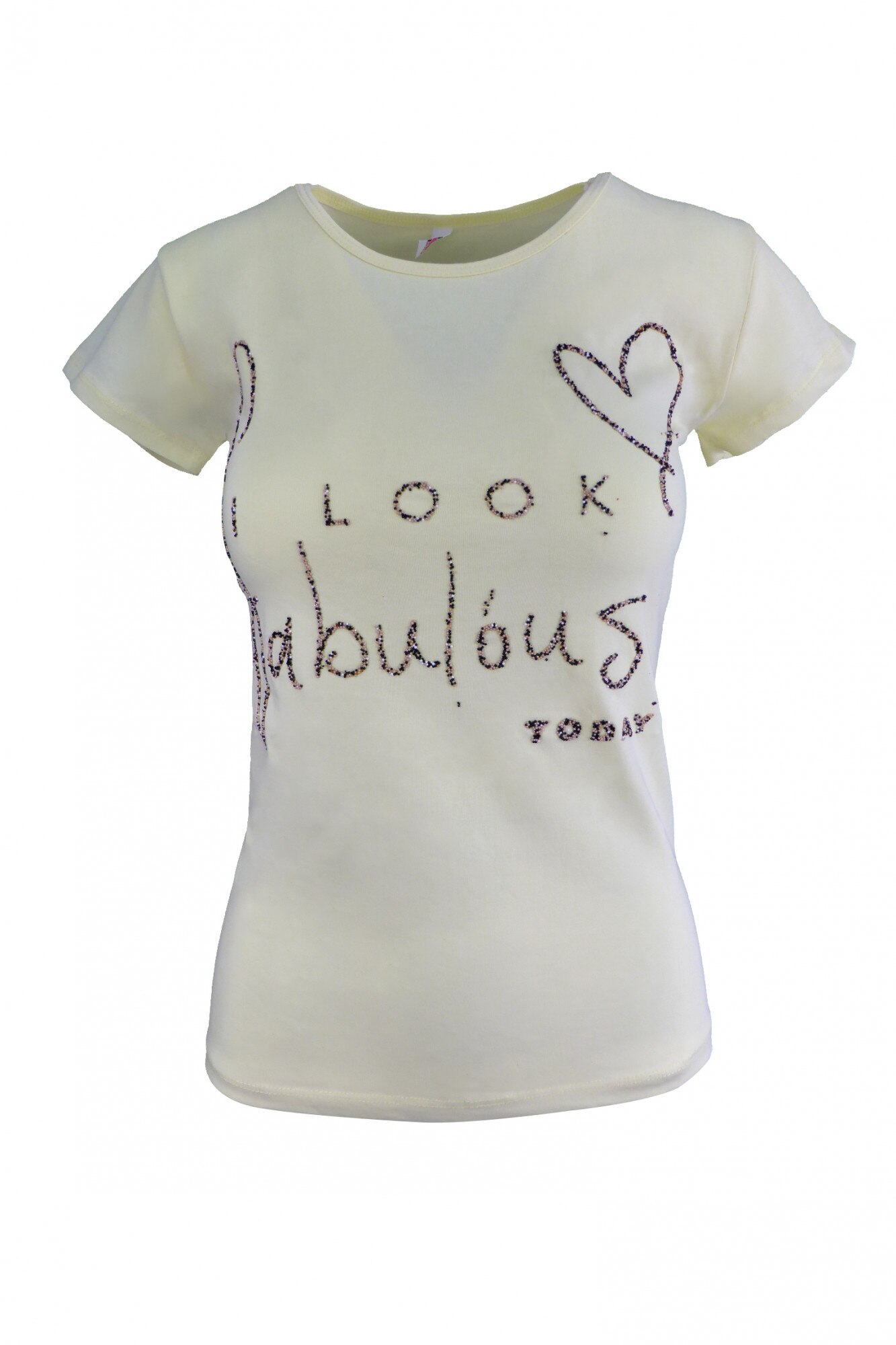 Tricou - MSK MODA - galben, imprimeu 