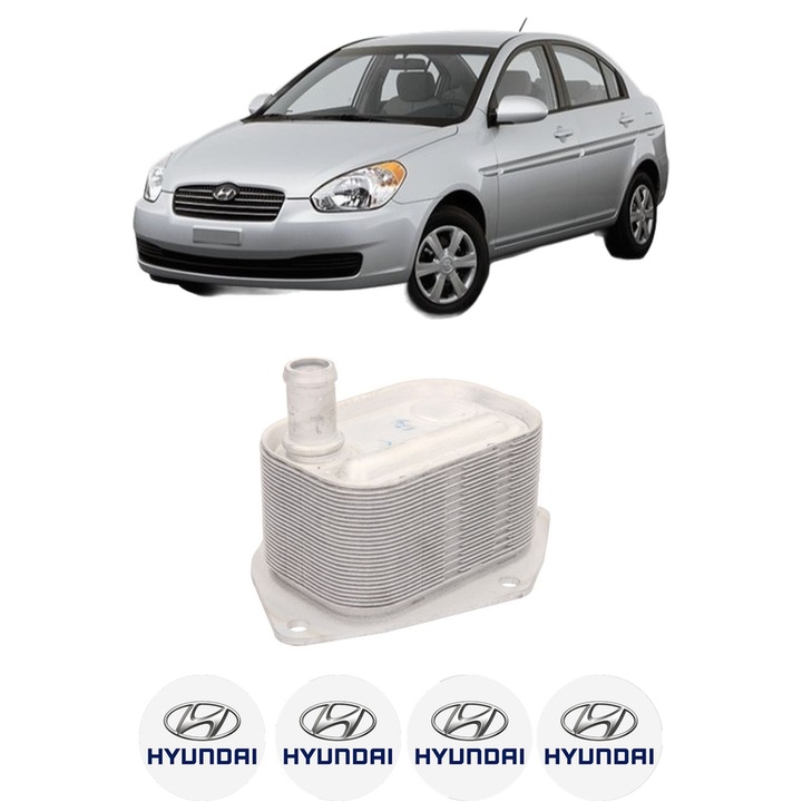 Radiator racire ulei HYUNDAI ACCENT III Saloon (MC) din 2005-2010 KW 81 CP 110 CMC 1493, Auto, din aluminiu, 4x Stickere auto cu HYUNDAI