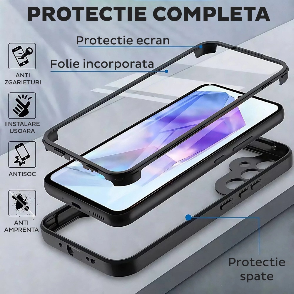 Husa pentru Samsung Galaxy A57 5G DaDen® ColorVerse 360, Antisoc, Protectie completa spate-ecran, Negru