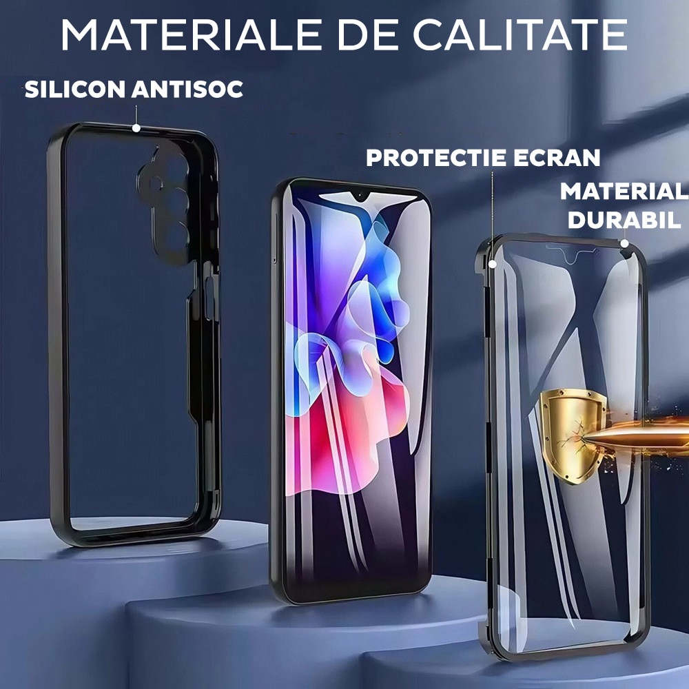 Husa pentru Samsung Galaxy A57 5G DaDen® ColorVerse 360, Antisoc, Protectie completa spate-ecran, Negru
