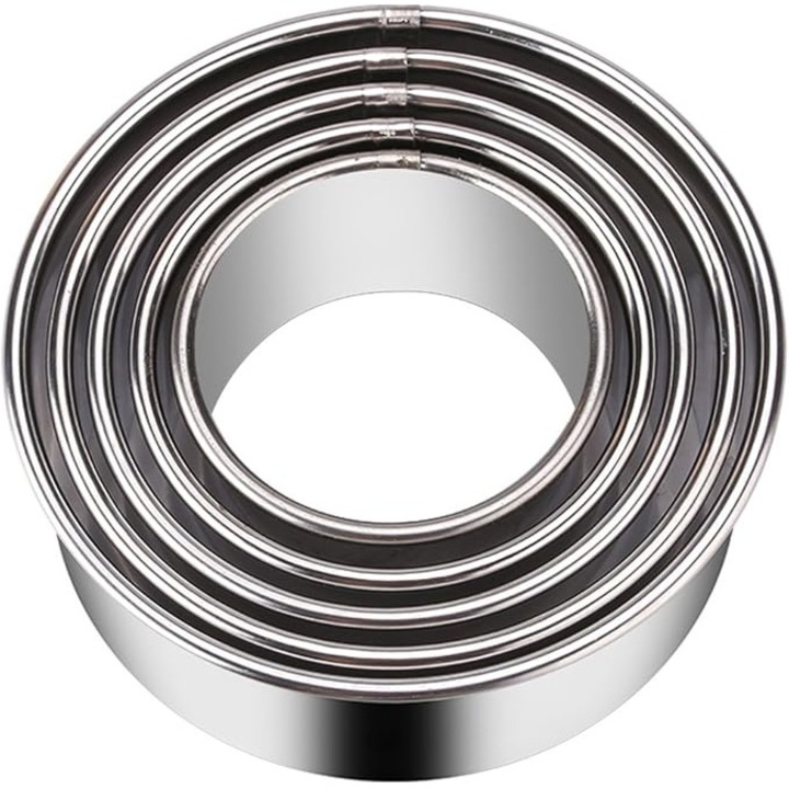 Set 5 forme prajituri Kengege®, inox, rotund, 9x3.5cm pana la 5x3.5cm