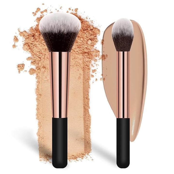 Set pensule machiaj Kengege®, pensula fond de ten, pensula iluminatoare, pensula blush, sintetice, roz auriu