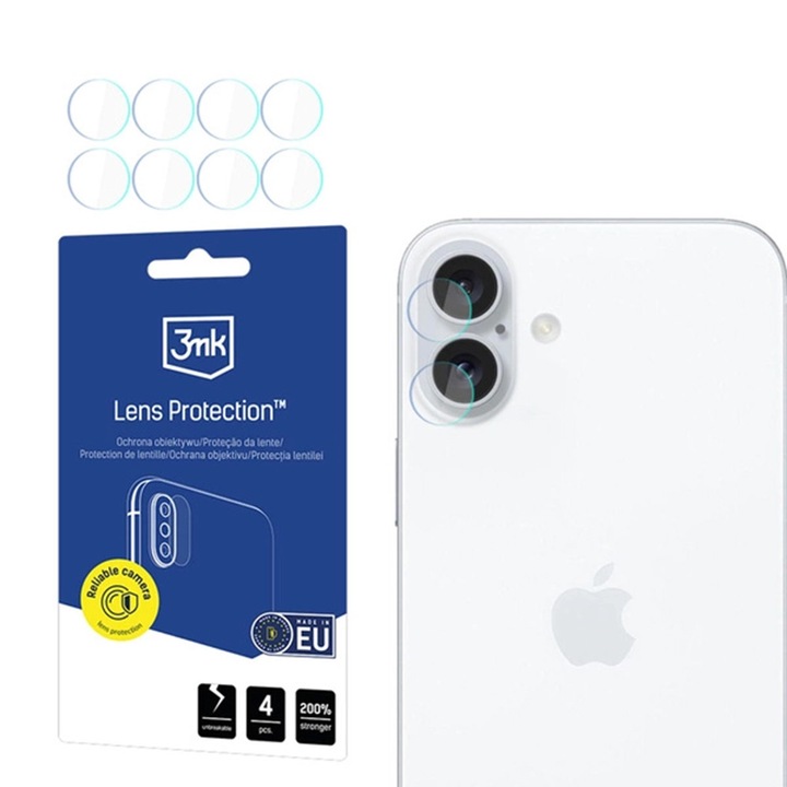 3MK telefon képernyővédő fólia, 4 db-os készlet, átlátszó üveg, iPhone 16