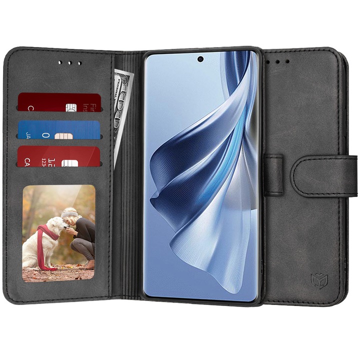 Съвместим калъф за Oppo Reno10/Reno10 Pro, B33, Екологична кожа, Наситено черно