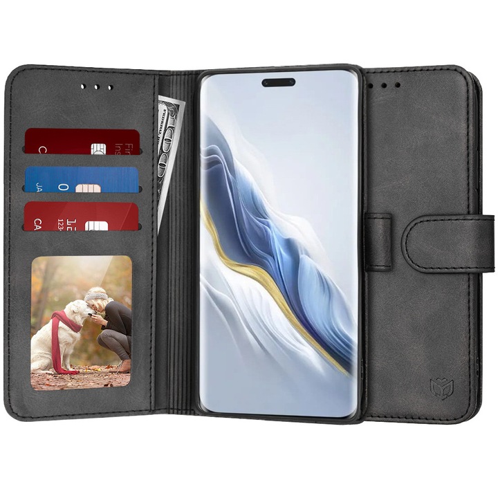 Husa Flip Inchidere Clapeta SecurePro pentru Honor Magic6 Pro, Design Elegant, Buzunare card, Protectie Totala, Negru