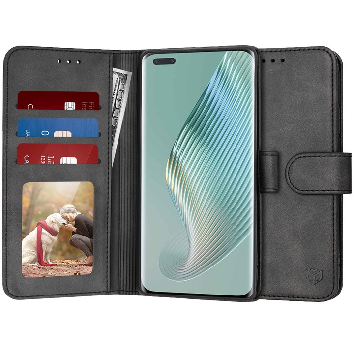 Husa Flip Inchidere Clapeta SecurePro pentru Honor Magic5 Pro, Design Elegant, Buzunare card, Protectie Totala, Negru