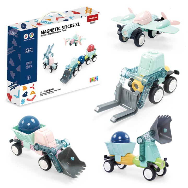 NUVORA Mágneses Jármű Építő Készlet, 79 darabos, Oktató, Többszínű