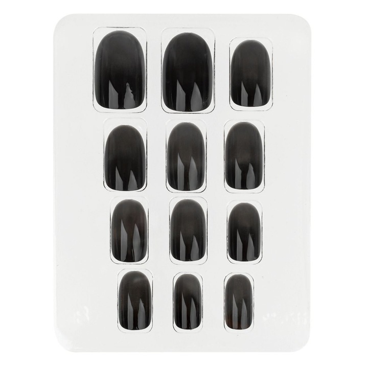 Műköröm ragasztóval, ombre fekete ovális - 12 db