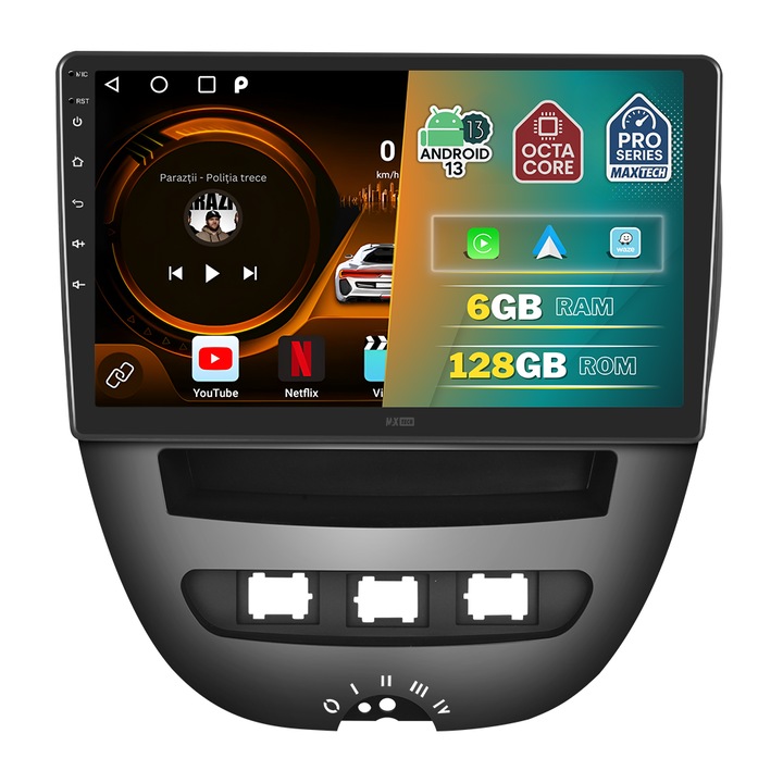 Навигация Peugeot 107, Citroen C1, Toyota Aygo ( 2005 - 2014 ) специализирана, MaxTech® PRO SERIES, 6 GB RAM 128 GB ROM OctaCore, CarPlay и Android Auto, 10” HD сензорен екран, GPS, Wi-Fi, Bluetooth, Радио
