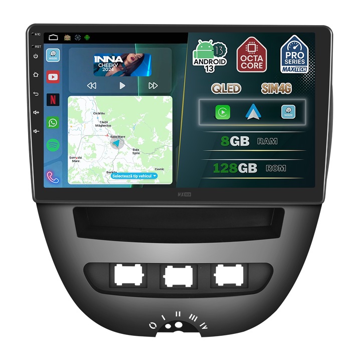 Навигация Peugeot 107, Citroen C1, Toyota Aygo ( 2005 - 2014 ) специализирана, MaxTech® PRO SERIES, 8 GB RAM 128 GB ROM Осемядрен, Carplay & Android Auto, 10” HD тъчскрийн екран, 4G SIM, GPS, Wi-Fi, Bluetooth